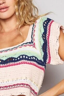 POL Openwork Ethnic Pattern Square Neck Cropped Knit Top -Little Loom Store ad7410b7 0595 4adc ba7d 26e7f9653e4b Min