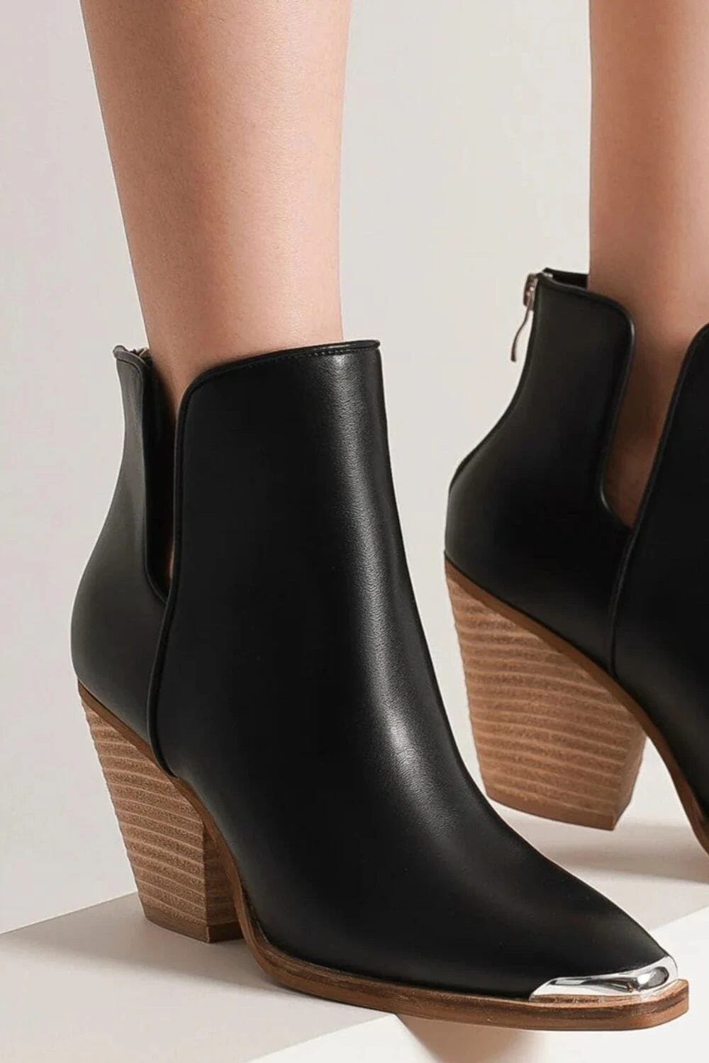 Beast Fashion Pointed Metal-Tip Toe Block Heel Ankle Boots 5 Beast Fashion Pointed Metal-Tip Toe Block Heel Ankle Boots - Image 3