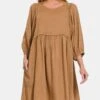 Zenana Washed Linen Pleated Puff Sleeve Babydoll Dress -Little Loom Store ae40912d 3e66 4ff4 9b09 32a83e1bb762 Max