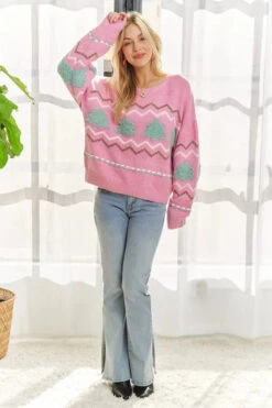 ADORA Full Size Fluffy Tree Sweater Top Plus Size