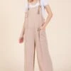 BOMBOM Knot Straps Wide Leg Ribbed Overalls With Pockets