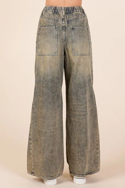 Mittoshop Washed Wide Leg Jeans With Pockets 4 Mittoshop Washed Wide Leg Jeans With Pockets - Image 2