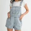 MABLE Square Neck Ruffle Shoulder Denim Overall Romper