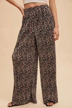 Annie Wear Leopard Plisse Lounge Wide Pants