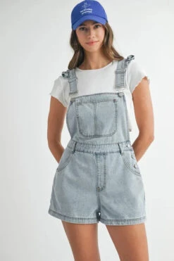 MABLE Square Neck Ruffle Shoulder Denim Overall Romper -Little Loom Store b057980c4cb0415d8e3742b667aa4b4a Max Origin