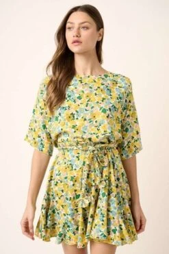 Mittoshop Floral Tie Waist Half Sleeve Mini Dress -Little Loom Store b088042c eb16 40b6 a16b a3c5730b1ffb Min