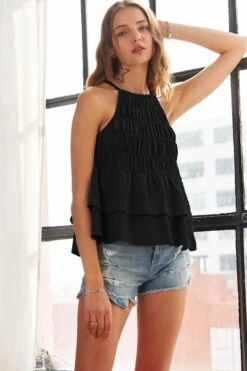 ADORA Halter Neck Smocked Layer Hem Tank Top