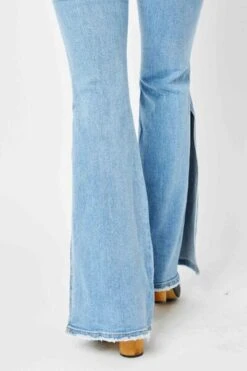 Judy Blue Full Size Mid Rise Raw Hem Slit Flare Jeans -Little Loom Store b25040dd 1bea 4fe7 a3b5 9d0c3e504c29 Min