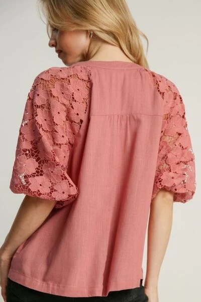 Umgee Full Size Lace Puff Sleeve Top Plus Size 5 Umgee Full Size Lace Puff Sleeve Top Plus Size - Image 3