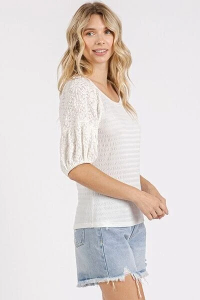 Mittoshop Mixed Media Textured Knit Popcorn Puff Sleeve Blouse 6 Mittoshop Mixed Media Textured Knit Popcorn Puff Sleeve Blouse - Image 4