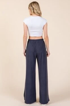 BOMBOM Elastic Waist Wide Leg Pants With Pockets -Little Loom Store b42bdc3a 7ed4 4d80 b553 376fafb3223f Max