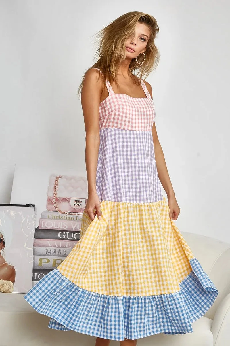 BiBi Color Block Tiered Gingham Dress 5 BiBi Color Block Tiered Gingham Dress - Image 3