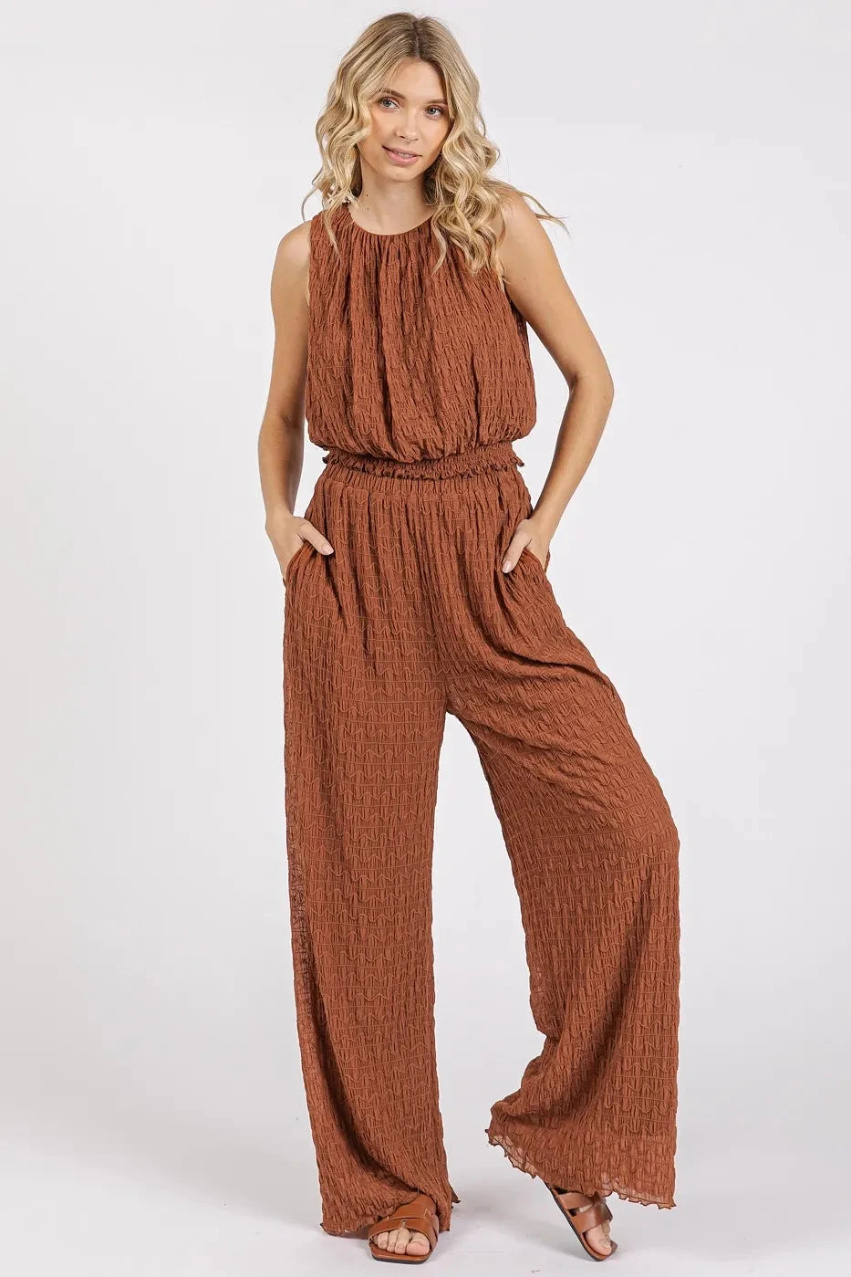 Mittoshop Textured Stretchy Crop Tank And Pants Set 3 Mittoshop Textured Stretchy Crop Tank And Pants Set