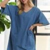 ADORA V-Neck Half Sleeve Mini Denim Dress