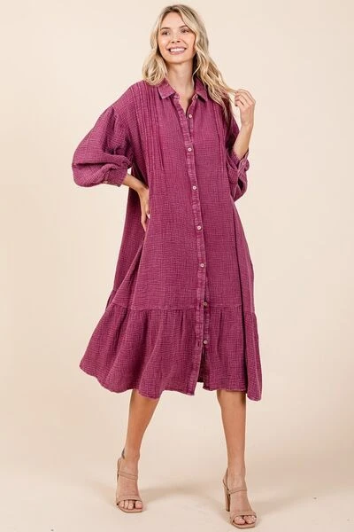 Mittoshop Mineral Wash Cotton Gauze Ruffle Midi Shirt Dress 3 Mittoshop Mineral Wash Cotton Gauze Ruffle Midi Shirt Dress