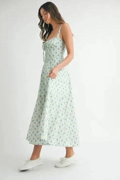 MABLE Floral Print Bustier Back Lace Up Midi Dress -Little Loom Store b6531f7fa4e846c0afa4cc3e62b483ed Max Origin
