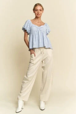 Davi & Dani Plaid Puff Sleeves Ruffled Smocked Blouse -Little Loom Store b69f8882450a4f308e4b60c237d93a58 Max Origin