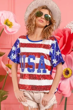 BiBi American Flag Theme USA Lettering Sequin Top -Little Loom Store b83681e3b2284a2c84aec0ae227b4d40 Max Origin