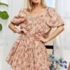ADORA Floral Square Neck Puff Sleeve Dress