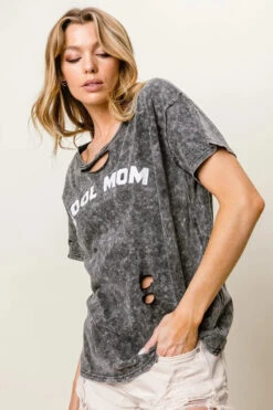 BiBi Washed Laser Cut Detail Cool Mom Print Top