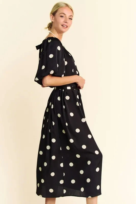 Davi & Dani Polka Dot Puff Sleeves Waist Tie Midi Dress 6 Davi & Dani Polka Dot Puff Sleeves Waist Tie Midi Dress - Image 4