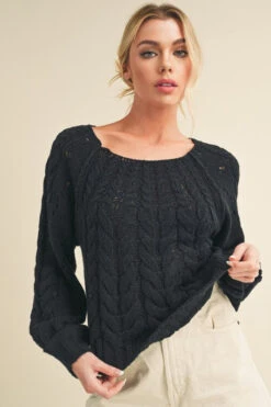 Aemi + Co Cable-Knit Openwork Round Neck Sweater -Little Loom Store ba26f8ea 07f8 475a b154 936242a0a425 Max