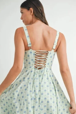 MABLE Floral Print Bustier Back Lace Up Midi Dress -Little Loom Store bab64ae71a8f41e6b177e79f897874c6 Max Origin