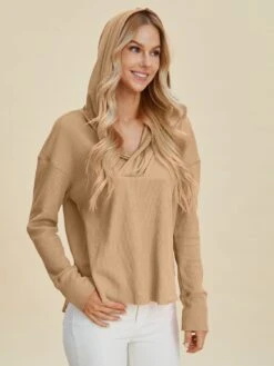 Double Take Full Size High-Low Dropped Shoulder Long Sleeve Hoodie -Little Loom Store be5ce288 373f 478b aae8 42b9138413da Max