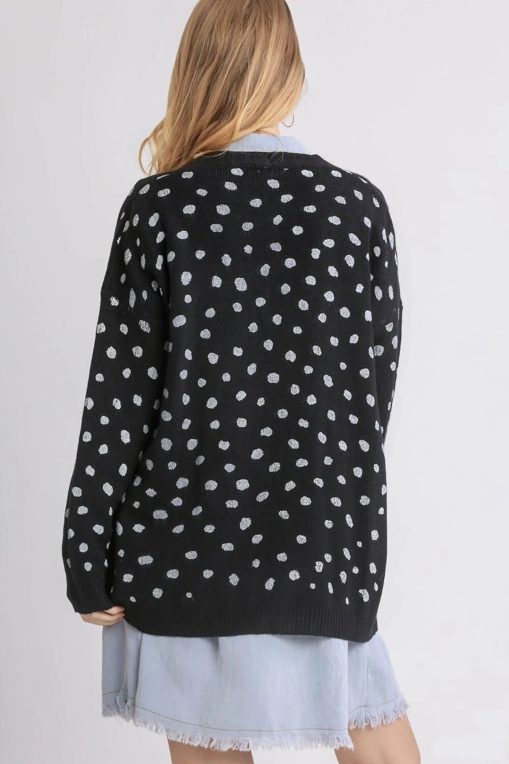 Umgee Polka Dot Open Front Drop Shoulder Cardigan 4 Umgee Polka Dot Open Front Drop Shoulder Cardigan - Image 2