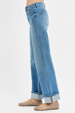 RISEN Full Size Elastic Band Mid Rise Wide Front Patch Pocket Cuff Jeans Plus Size -Little Loom Store be91ddb93df7435fad6e4acb13321b3f Max Origin
