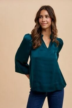 Annie Wear Satin Notched Three-Quarter Sleeve Blouse 8 Annie Wear Satin Notched Three-Quarter Sleeve Blouse -Little Loom Store bef978c9 43d5 4ba0 82c5 18735f8dd814 Min