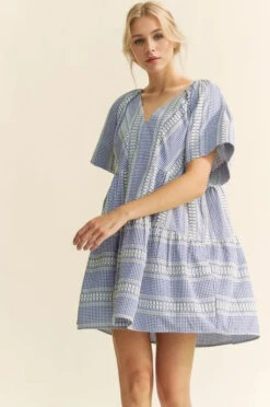 Davi & Dani Embroidered Stripe Ruffled Gingham Mini Dress -Little Loom Store bf19d4bb0f4d42b2b3397a4bf0d5a45e Max Origin
