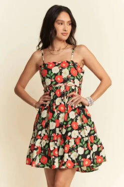 Davi & Dani Floral Scalloped Cutout Back Mini Dress