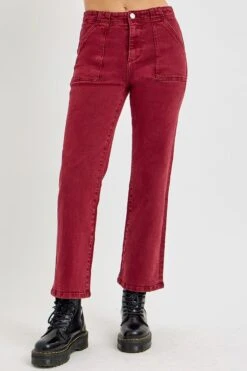 RISEN Full Size High Rise Straight Jeans With Patch Pockets