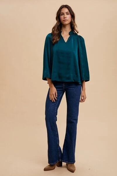 Annie Wear Satin Notched Three-Quarter Sleeve Blouse 7 Annie Wear Satin Notched Three-Quarter Sleeve Blouse - Image 5