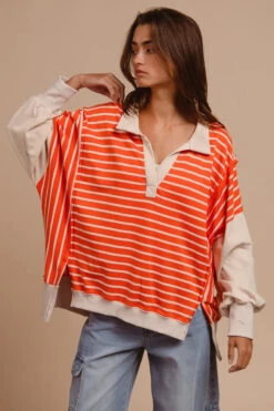 BiBi Stripe Knit Loose Fit Top With Cut Edge Detail 36 BiBi Stripe Knit Loose Fit Top With Cut Edge Detail -Little Loom Store c34b7441613a4ddc945296fba578664b Max Origin