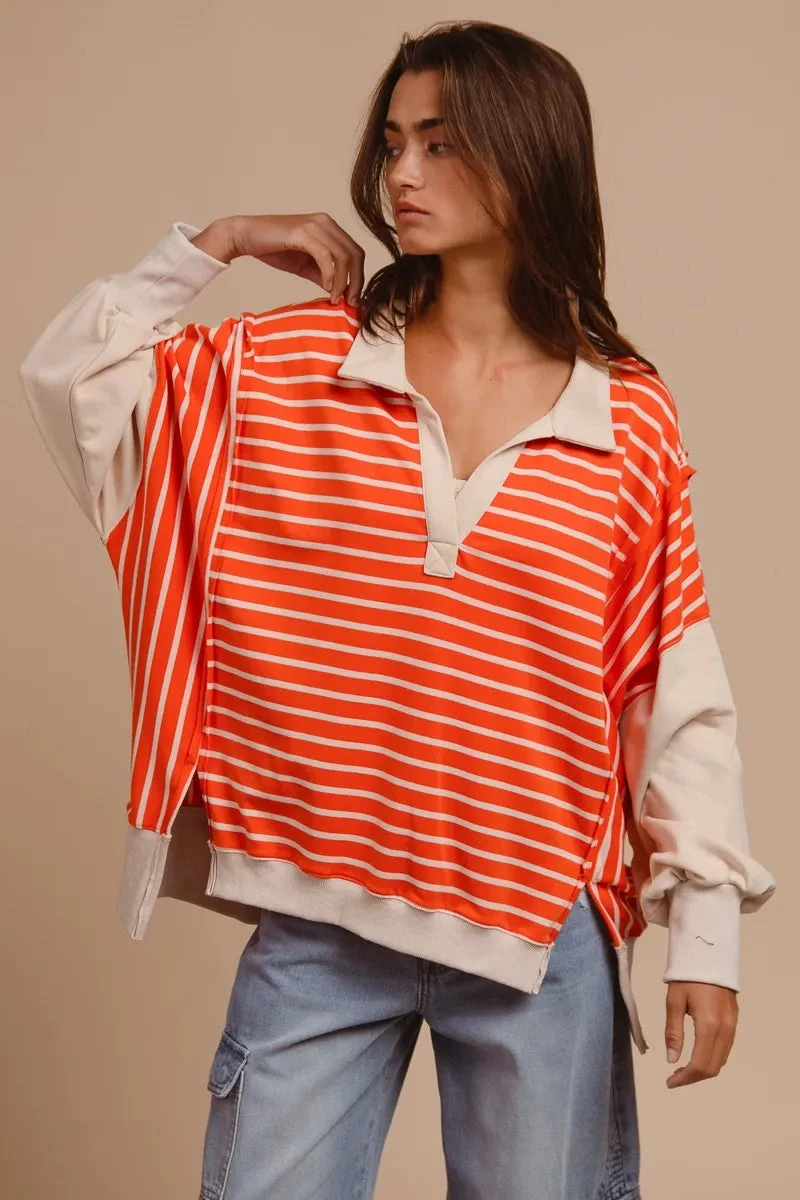 BiBi Stripe Knit Loose Fit Top With Cut Edge Detail 17 BiBi Stripe Knit Loose Fit Top With Cut Edge Detail - Image 15