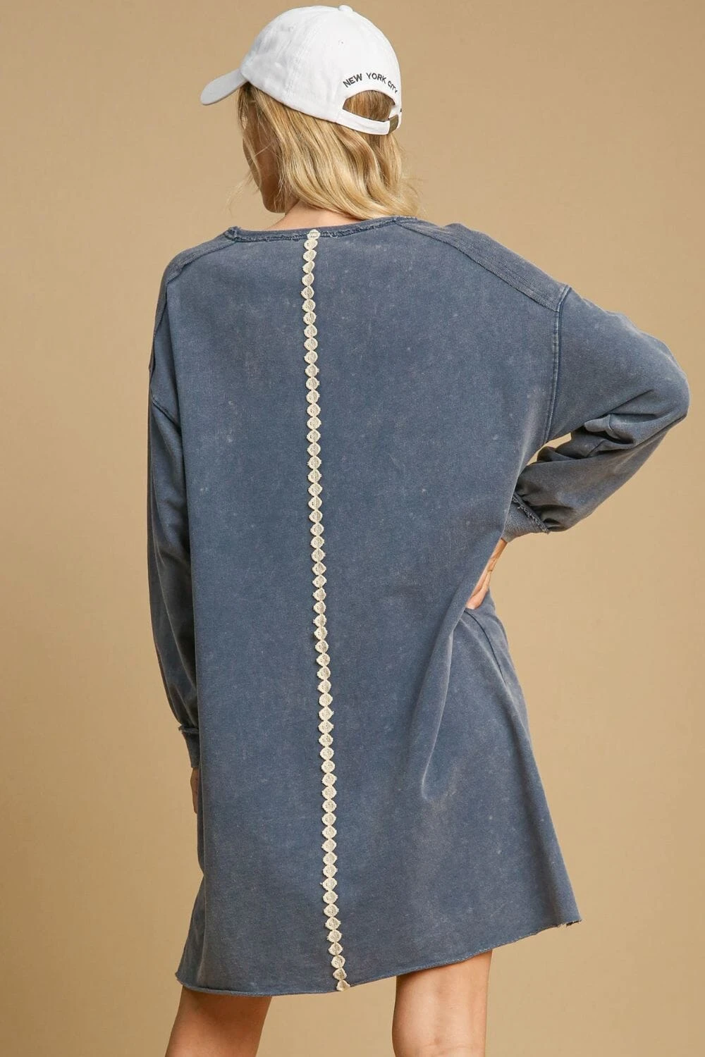 Umgee Peace Lace Applique Frayed Hem French Terry Mini Dress 4 Umgee Peace Lace Applique Frayed Hem French Terry Mini Dress - Image 2