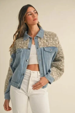 MABLE Quilted Paisley Print Contrast Denim Jacket
