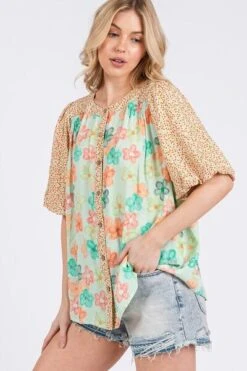 SAGE+FIG Button Down Bubble Sleeves Shirt -Little Loom Store c6c260e3 92ff 4309 b3b3 9a2224c5aecb Min