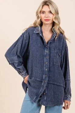 Mittoshop Textured Collared Neck Long Sleeve Shirt