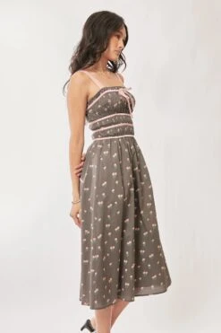 Davi & Dani Contrast Velvet Tape Smocking Bodice Midi Dress -Little Loom Store c809b257cc5744fcbeb810406fad91ce Max Origin