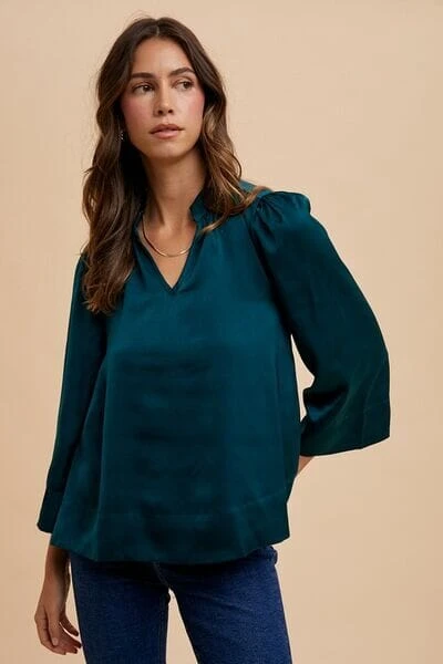 Annie Wear Satin Notched Three-Quarter Sleeve Blouse 6 Annie Wear Satin Notched Three-Quarter Sleeve Blouse - Image 4