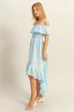 HYFVE High-Low Eyelet Ruffled Off-Shoulder Dress -Little Loom Store c8b599e9 bda0 4840 85cc e1ac82ab61c3 Max Origin