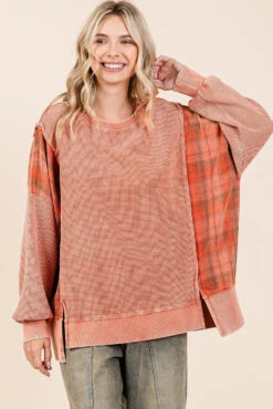 Mittoshop Plaid Panel Mineral Wash French Terry Sweatshirt