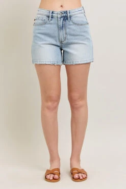 Judy Blue Full Size Frayed Hem High Rise Denim Shorts With Pockets Plus Size