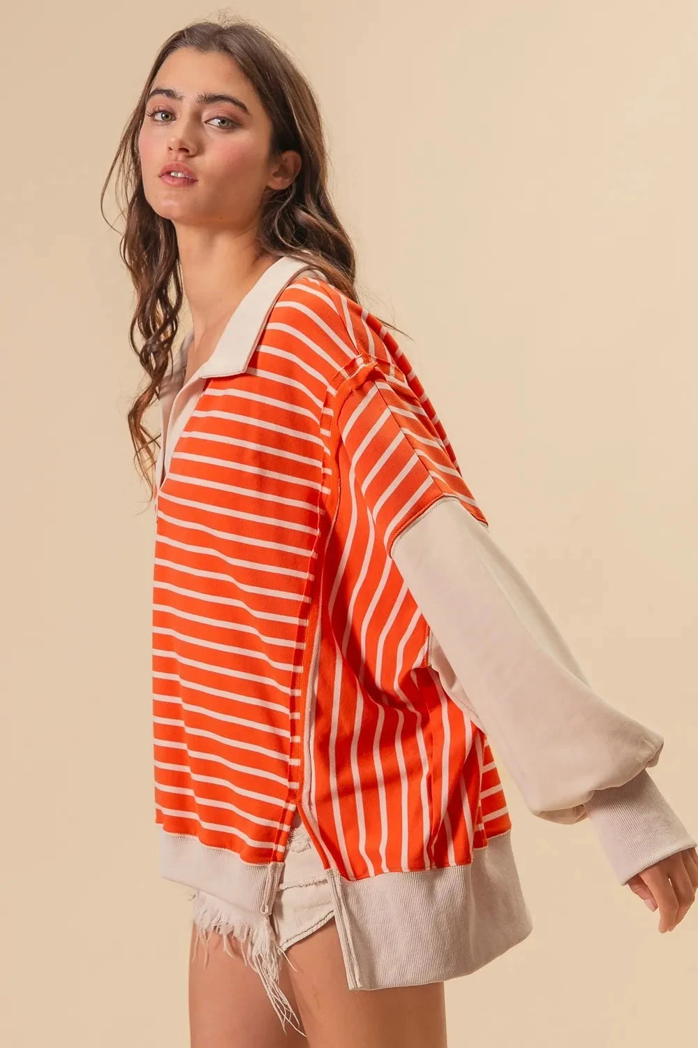 BiBi Stripe Knit Loose Fit Top With Cut Edge Detail 12 BiBi Stripe Knit Loose Fit Top With Cut Edge Detail - Image 10