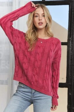 ADORA Mineral Washed Cable Knit Sweater Top -Little Loom Store c9d0187c35744bde9729fda8dbb05899 Max Origin