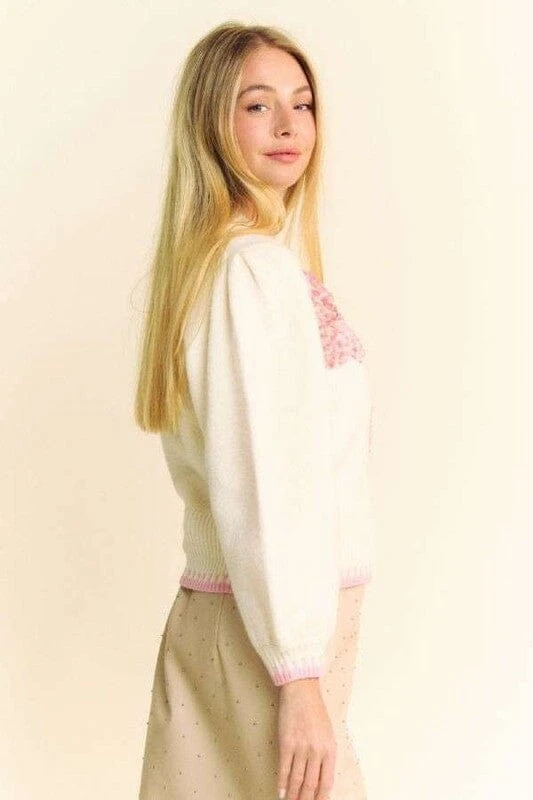 Davi & Dani Flower Patch Fuzzy Mock Neck Sweater 5 Davi & Dani Flower Patch Fuzzy Mock Neck Sweater - Image 3