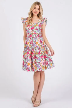 Mittoshop Flower Print Ruffle Shoulder A-line Mini Dress -Little Loom Store caba36b1286e480db71878aad18006fb Max Origin